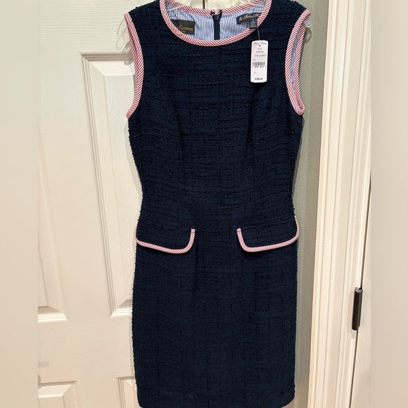 💙🩷BROOKS BROTHERS WOVEN COTTON TWEED BOUCLE SHEATH DRESS & JACKET IN NAVY BLUE! - Picture 2 of 11